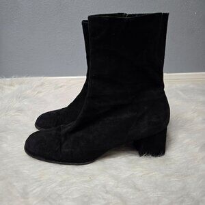 Enzo Angiolini Black Suede Ankle Boots, Block Heel, Rounded Toe, 9.5